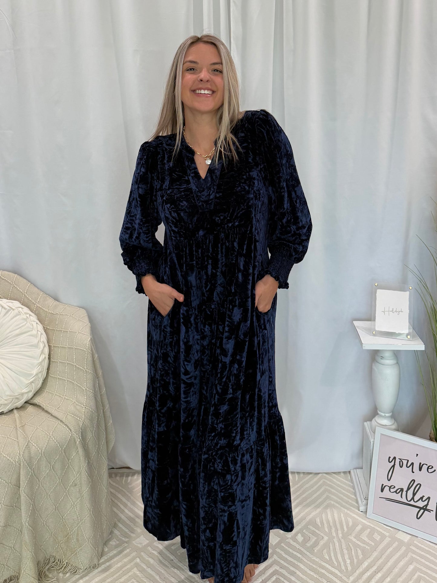 Velvety Indigo Dress (Pockets!)