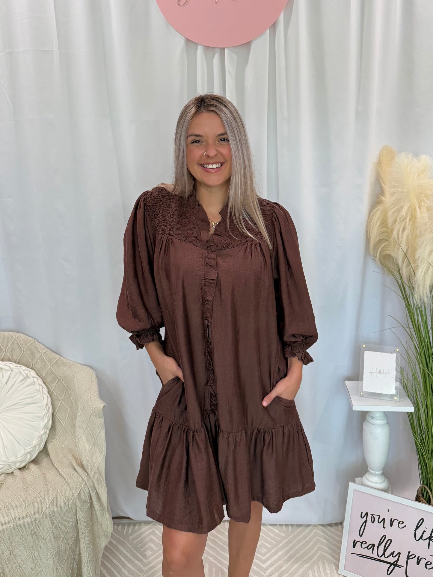 Free To Be Chocolate Dress (Pockets!)