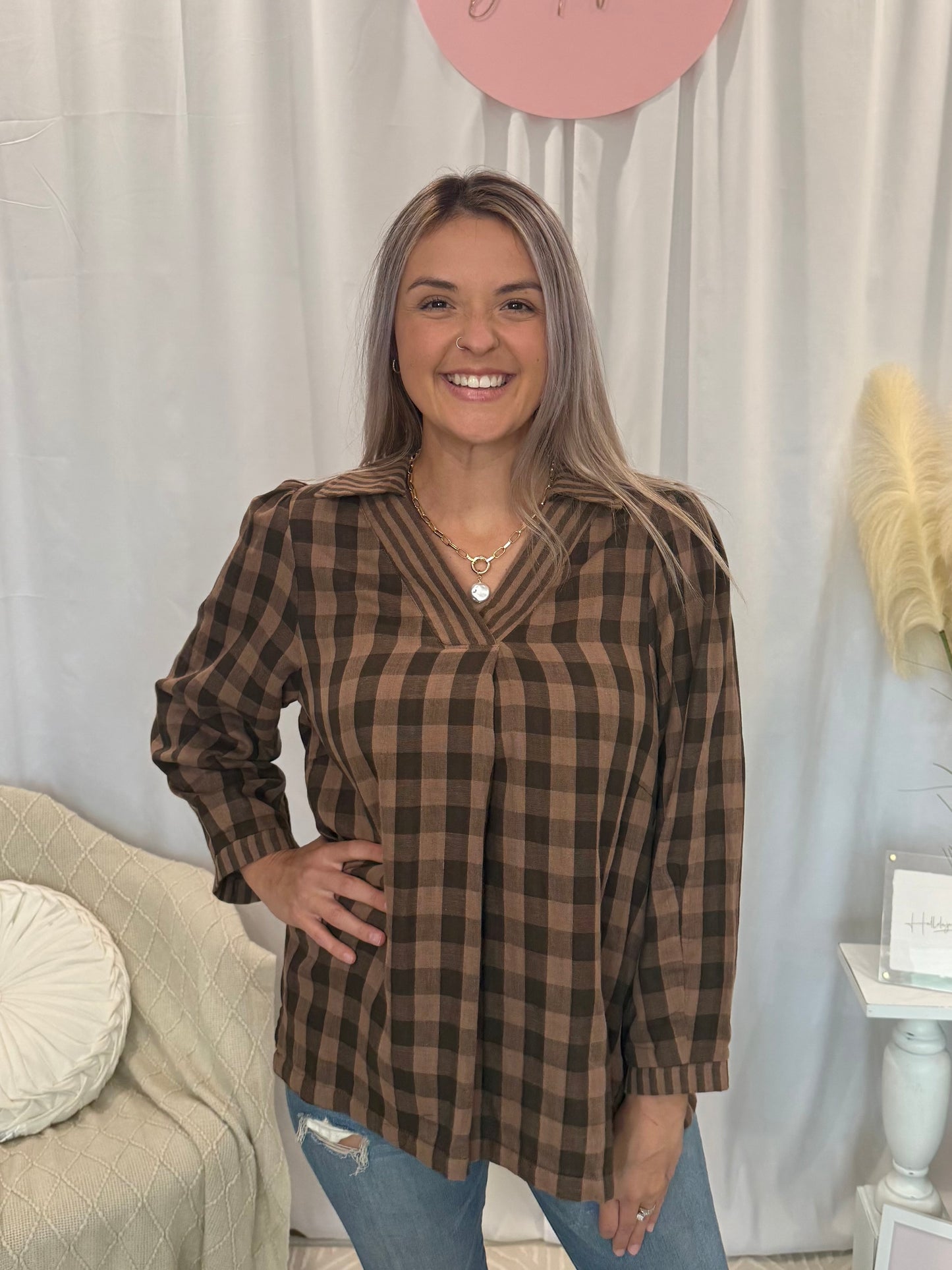 Toasted Caramel Plaid Top
