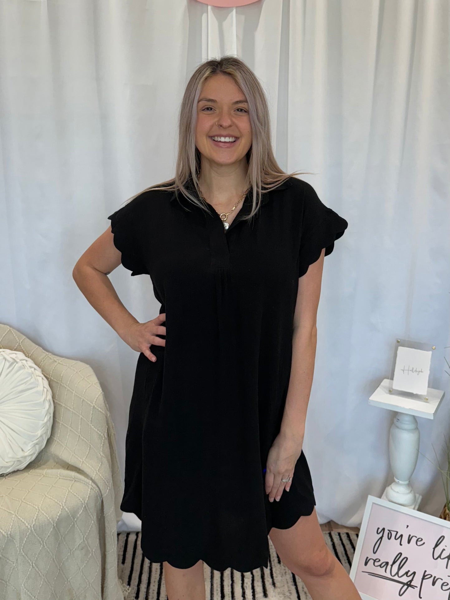 Ebony Scalloped Dress (Pockets!)