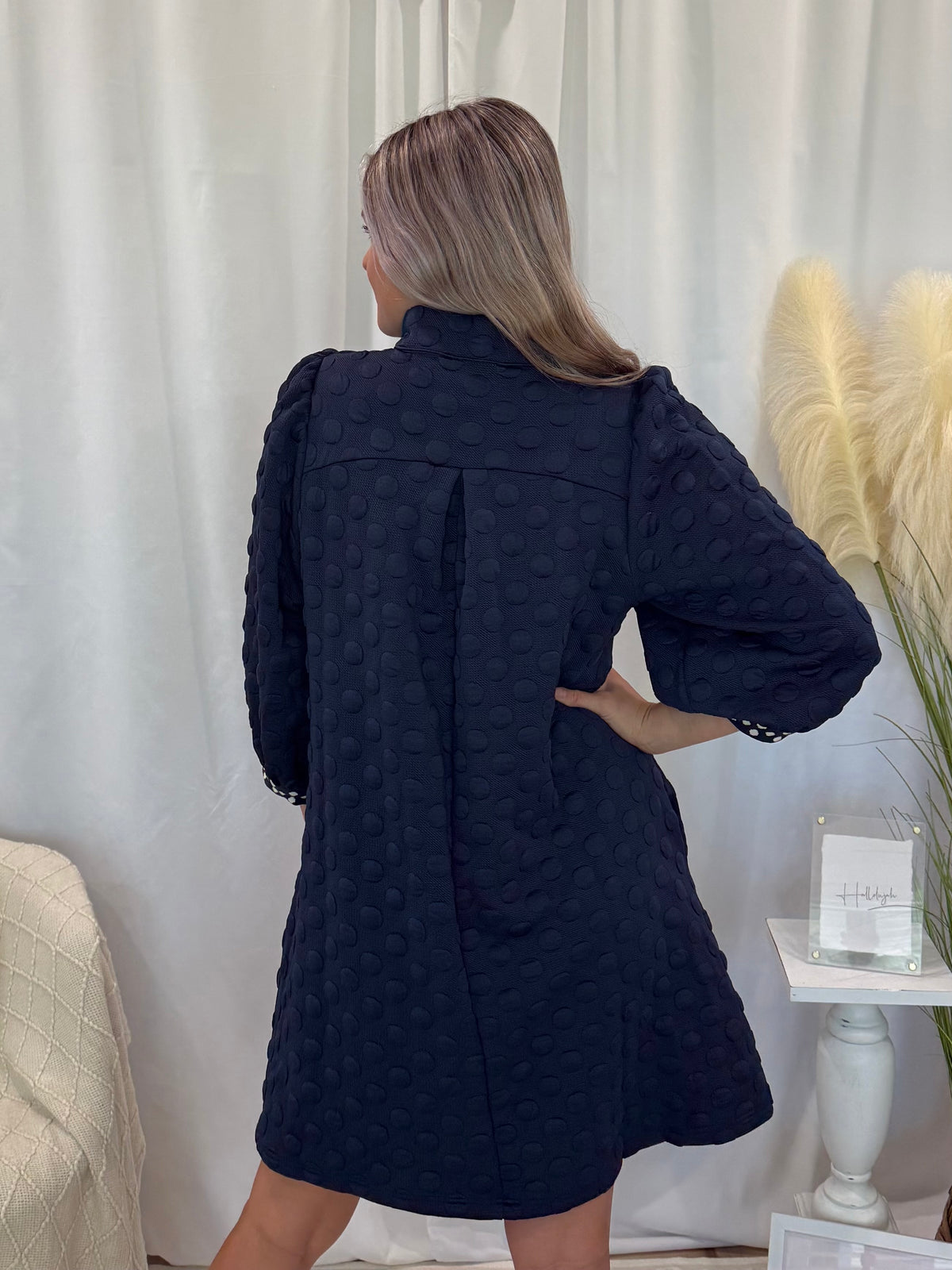 Navy Polka Dot Dress (Pockets!)