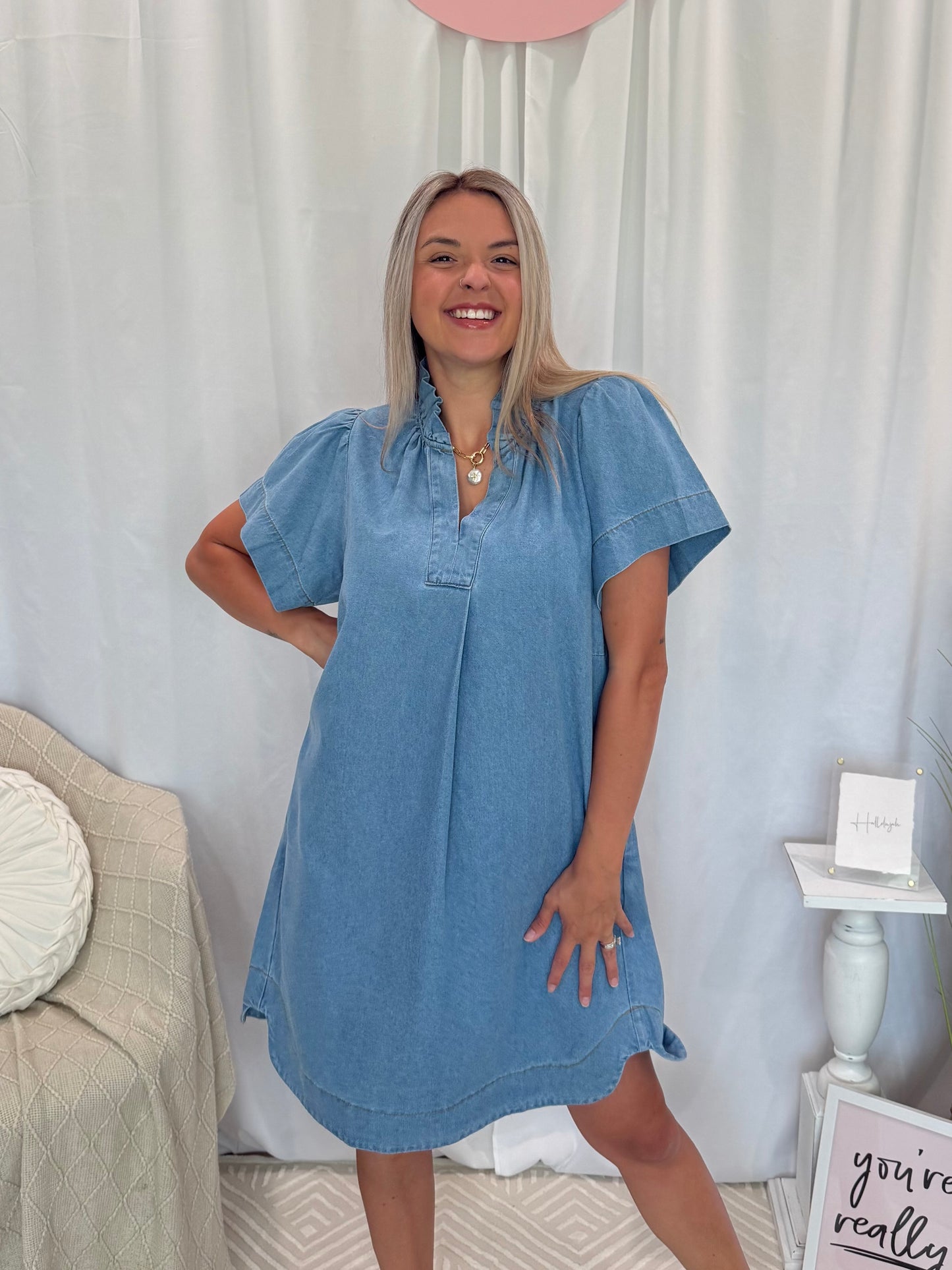 Light Blue Jean Babe Dress (Pockets!)