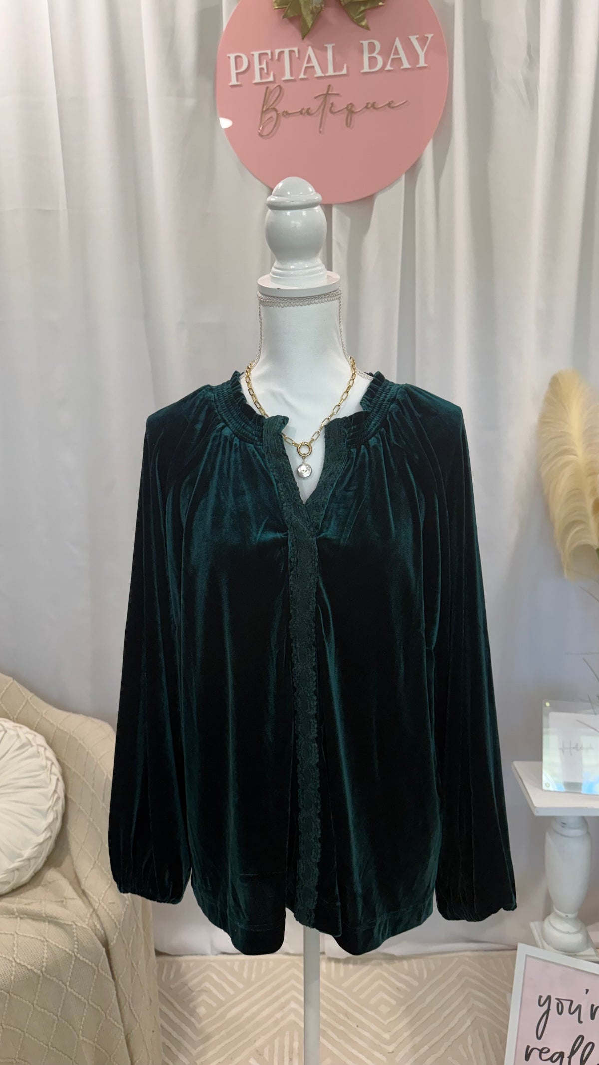 Fun & Flattering Evergreen Velvet Top