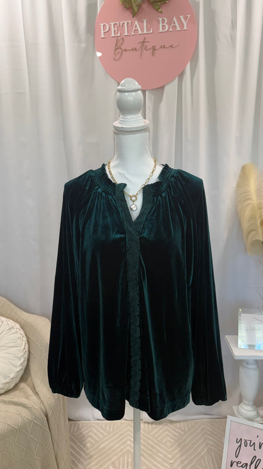 Fun & Flattering Evergreen Velvet Top