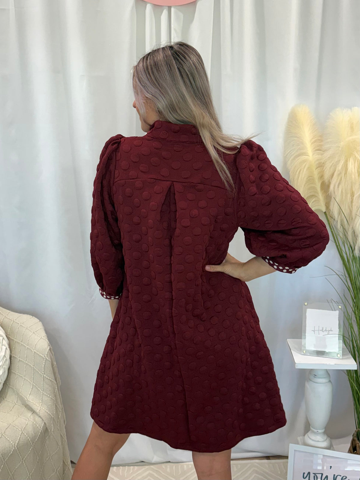 Maroon Polka Dot Dress (Pockets!)