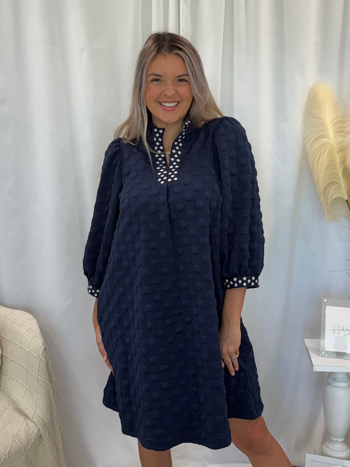Navy Polka Dot Dress (Pockets!)