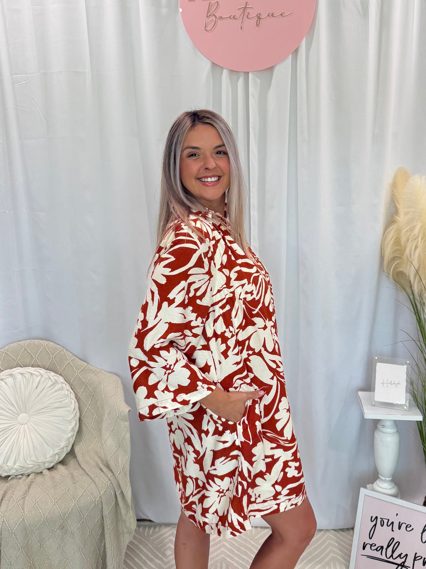 Fun and Flowy Rust Dress (Pockets!)