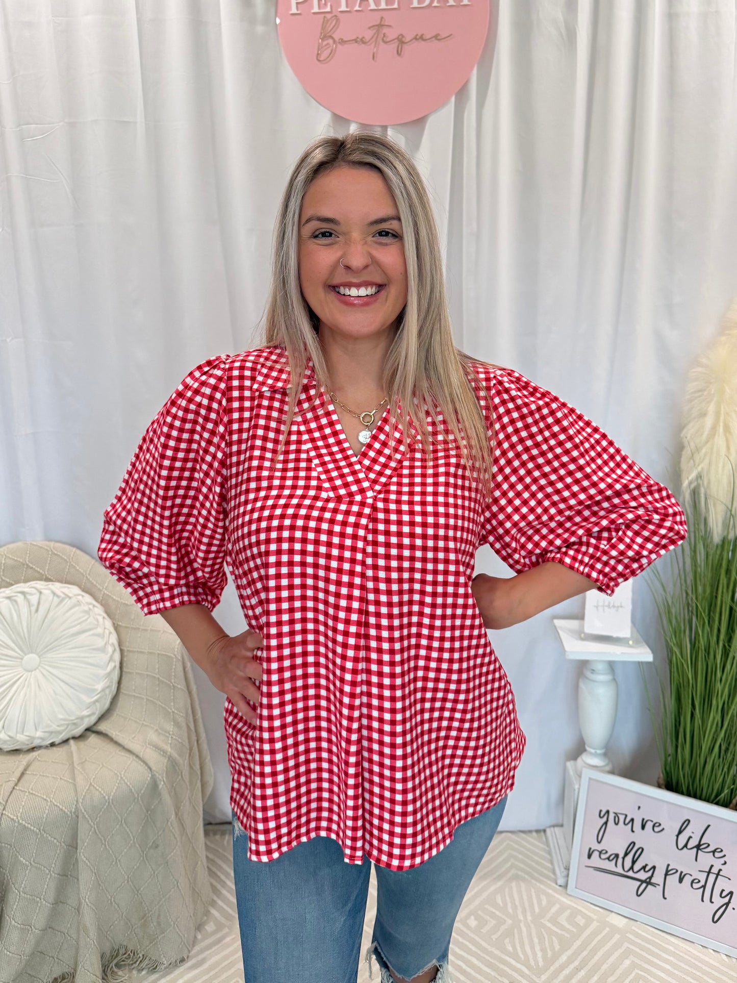 Cranberry Gingham Top