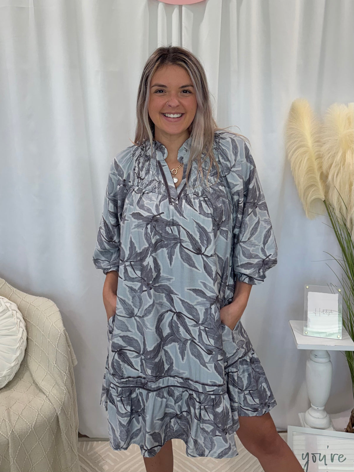 Silver Leafy Love Dress (Pockets!)