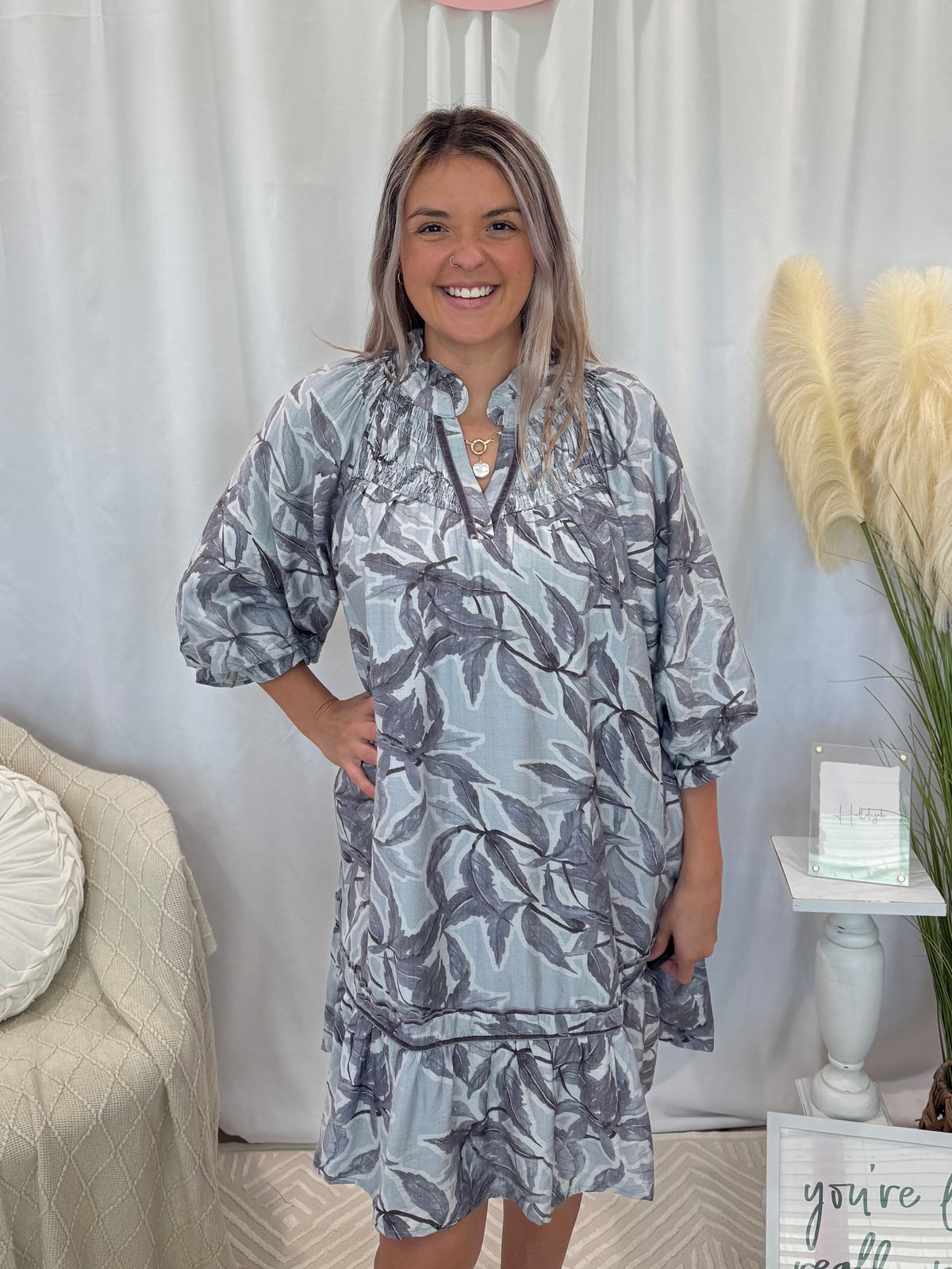 Silver Leafy Love Dress (Pockets!)