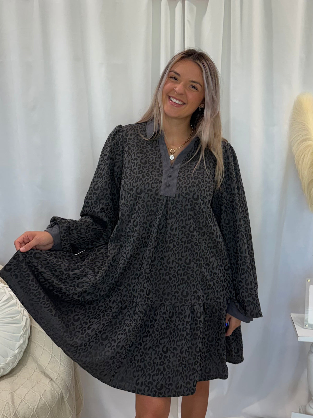Grey Cheetah Dress (Pockets!)