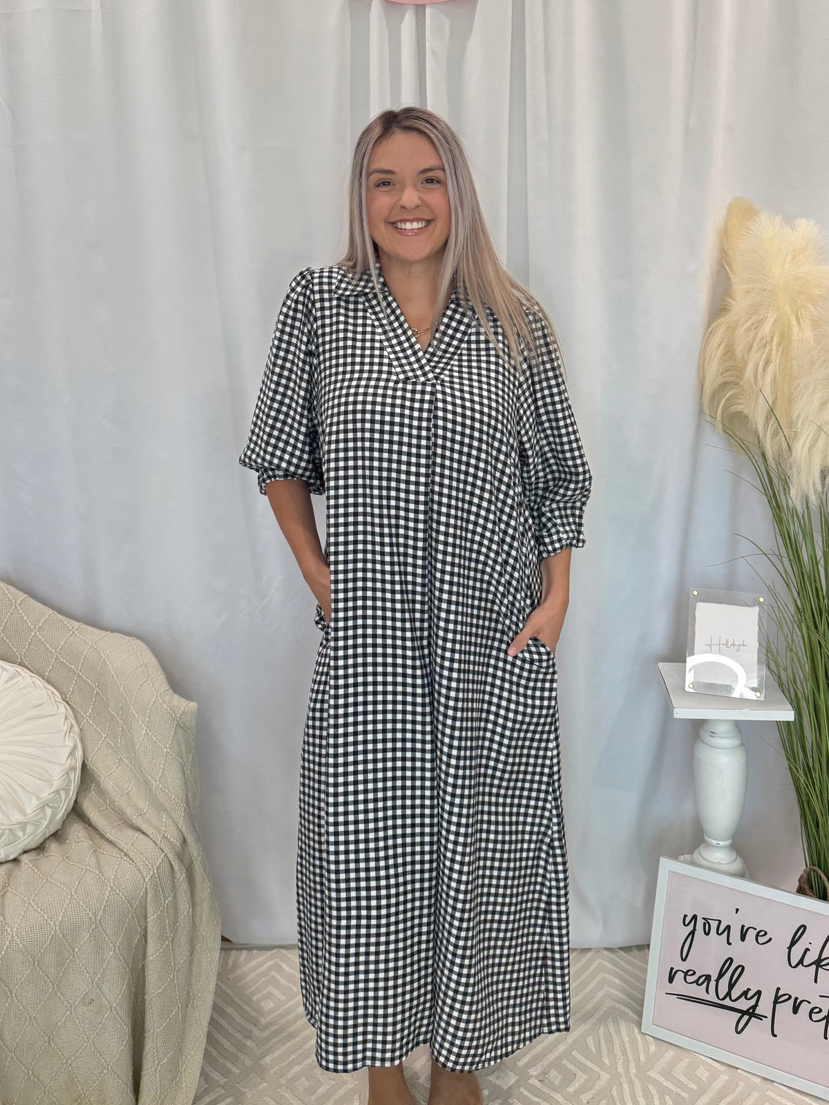 Onyx Gingham Dress (Pockets!)