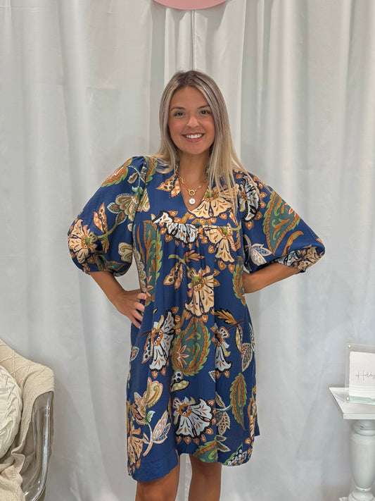 Leafy Blue Dress