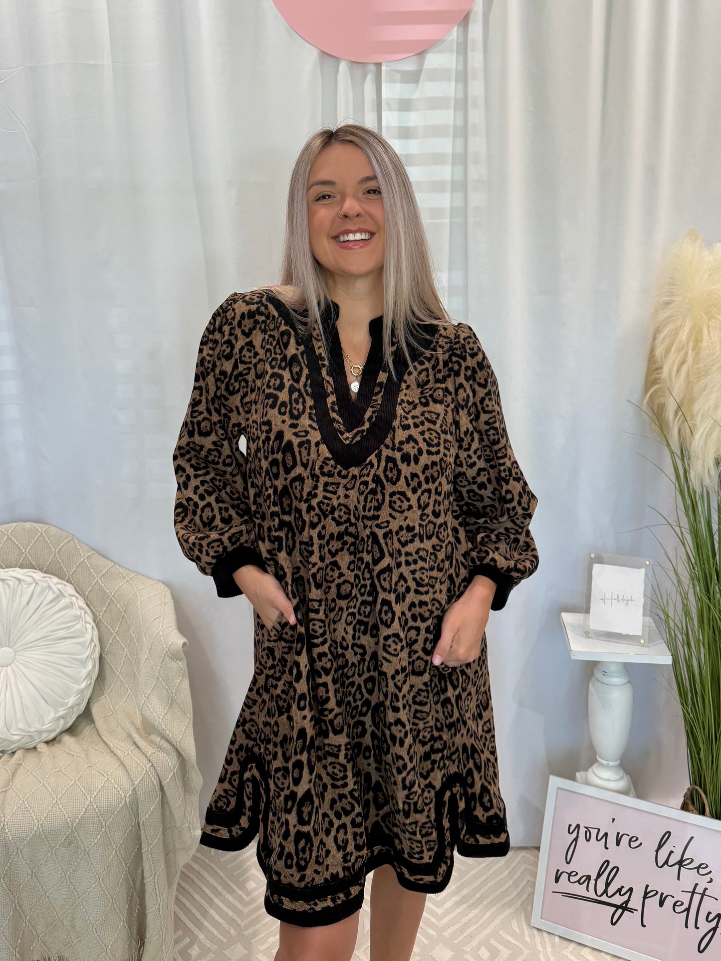 Sleek Cheetah Corduroy Dress (Pockets!)