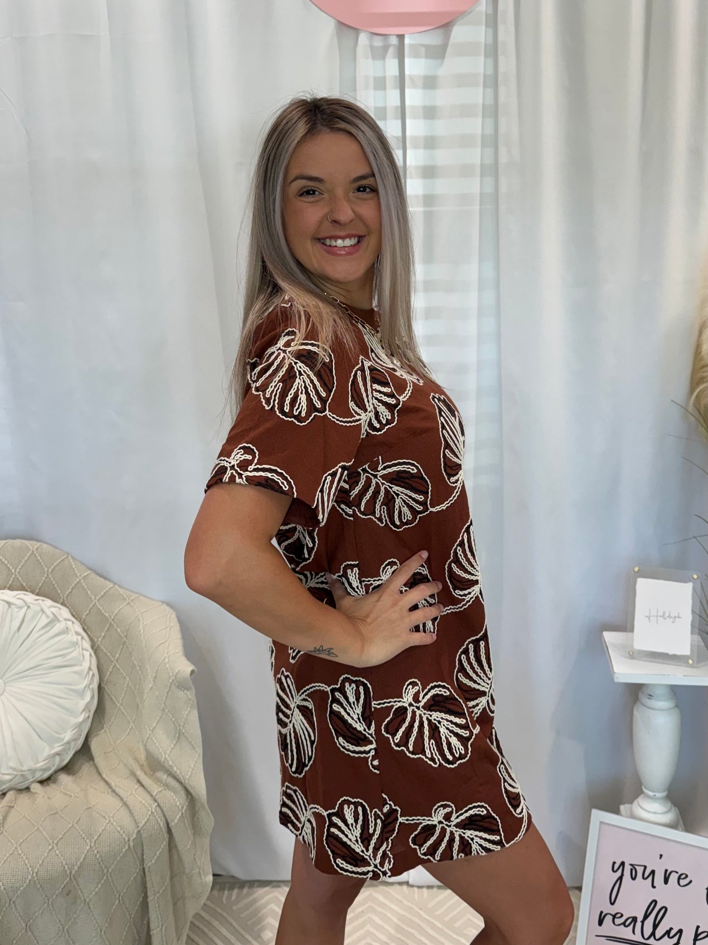 Leafy Chocolate Dress (Pockets!)