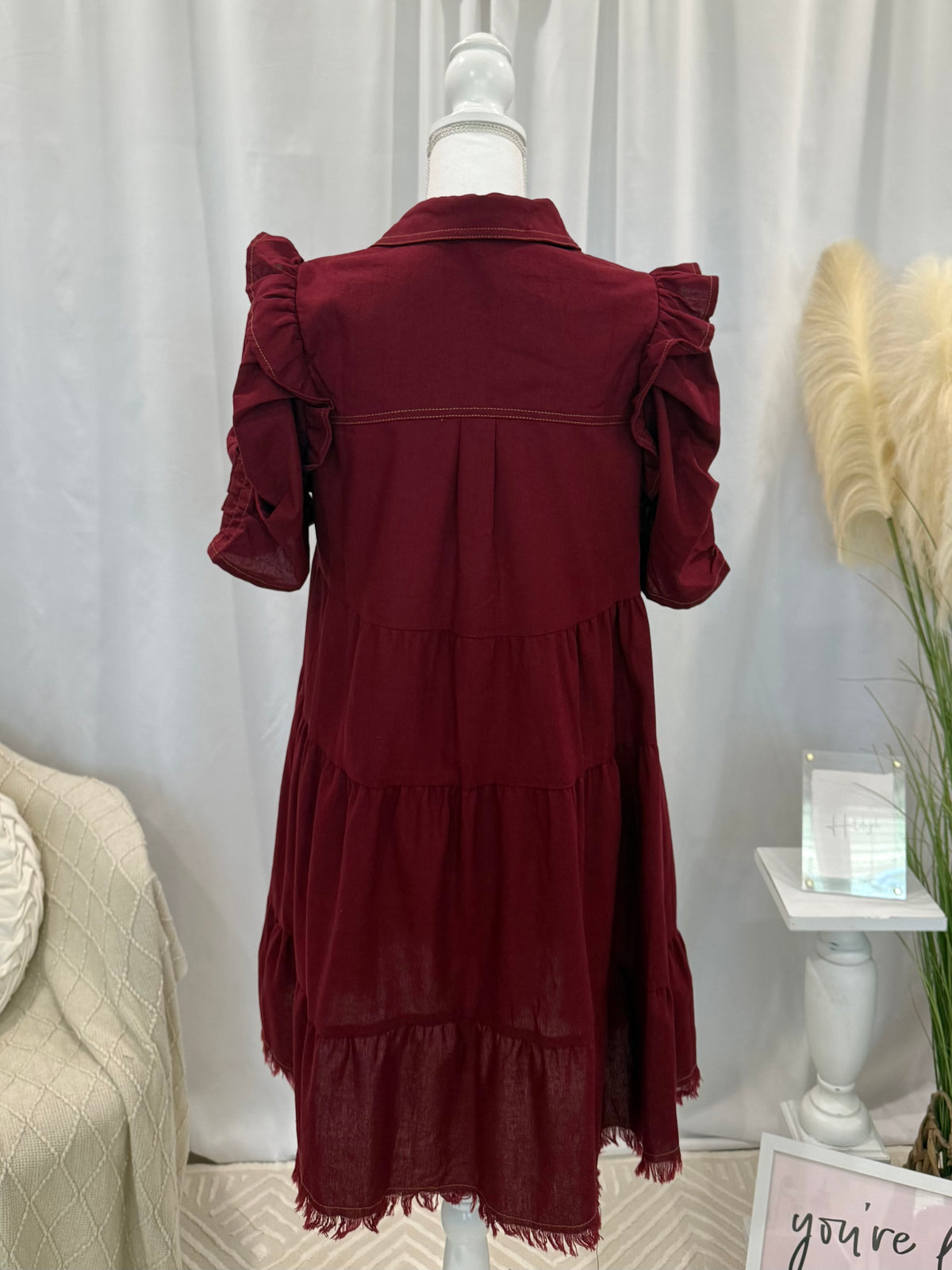 Maroon Linen Luxury Dress (Pockets!)