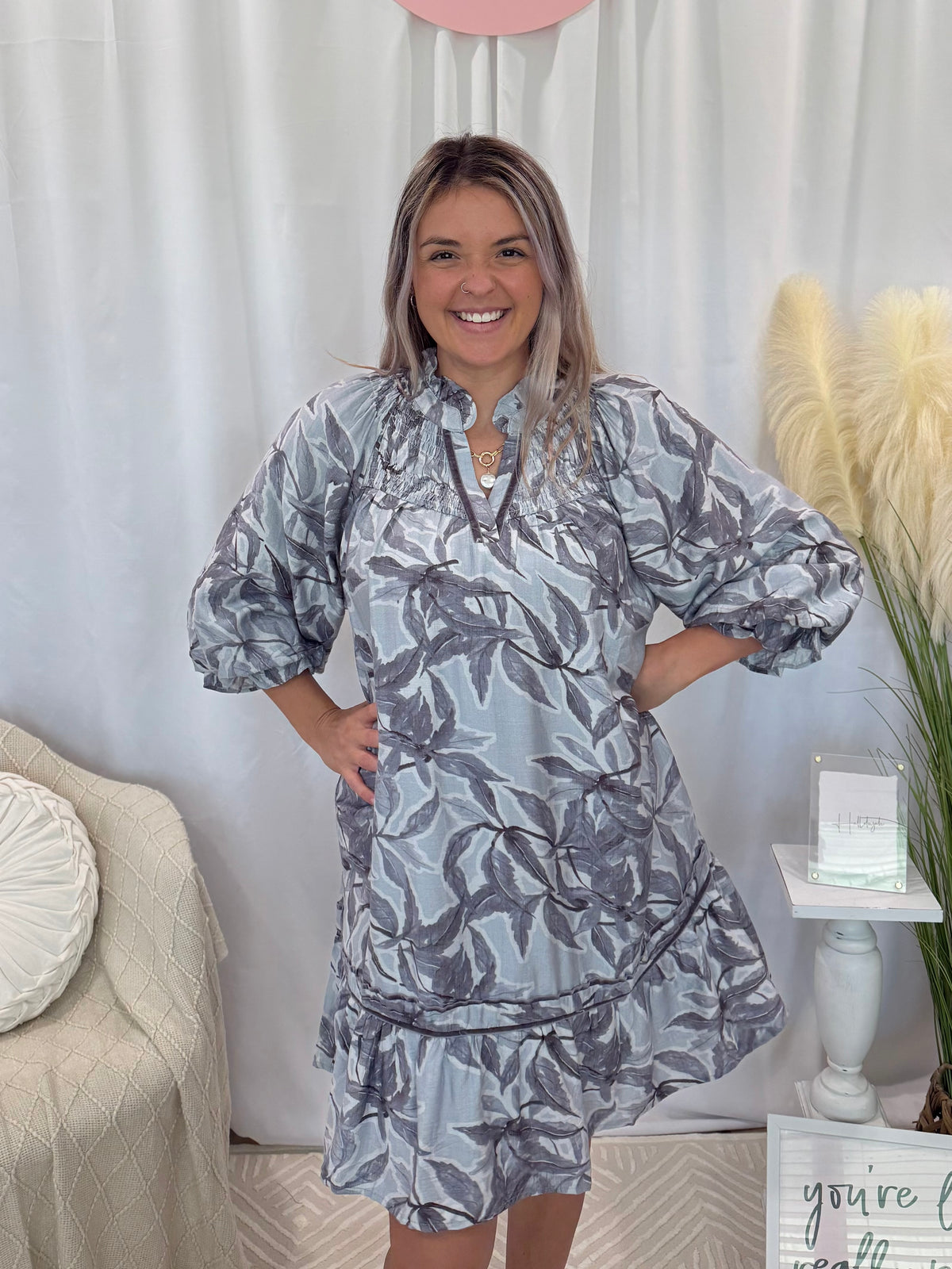 Silver Leafy Love Dress (Pockets!)
