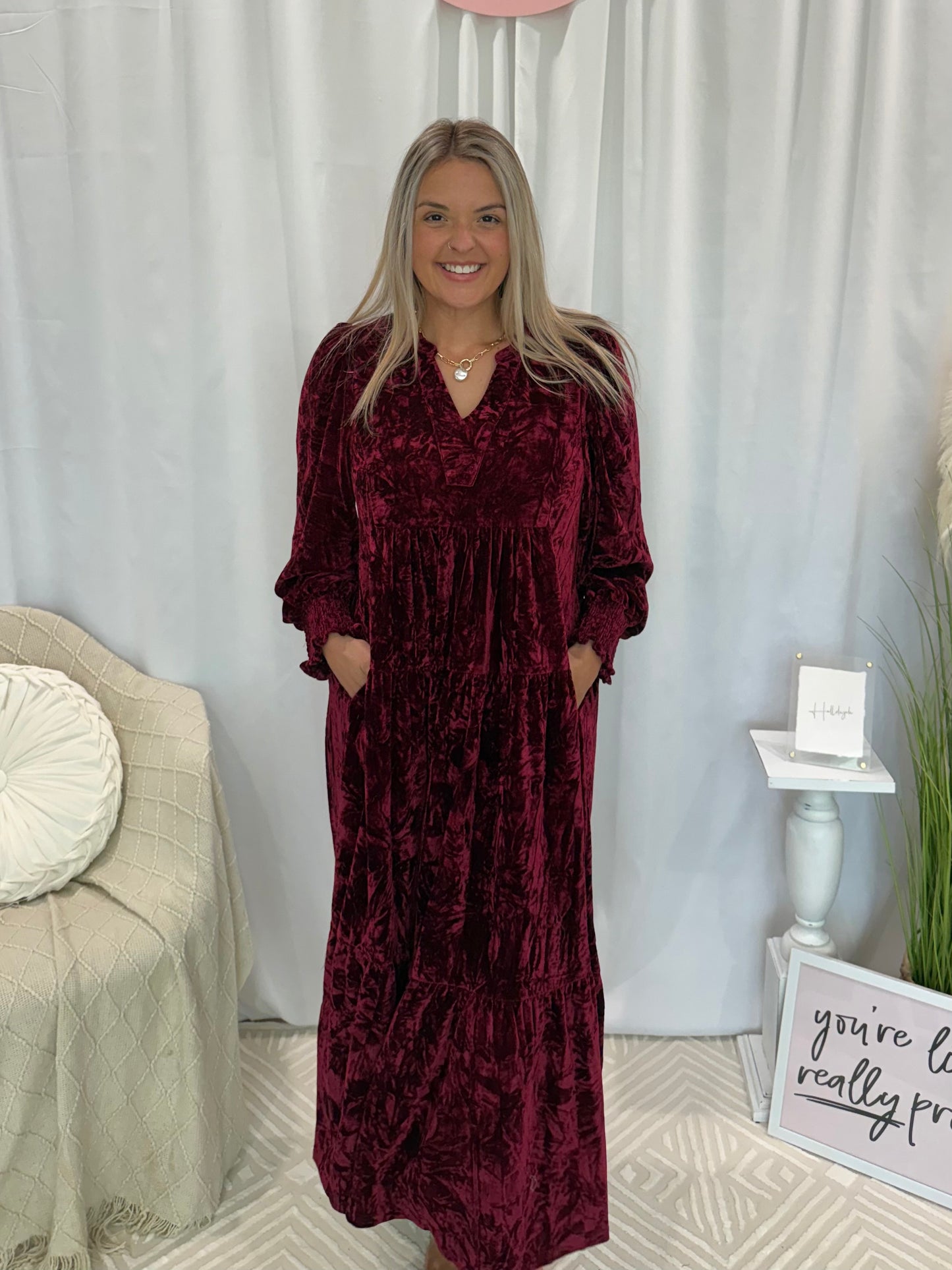 Velvety Wine Dress (Pockets!)