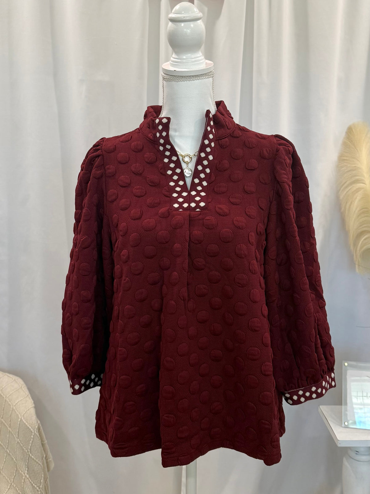 Maroon Polka Dot Top