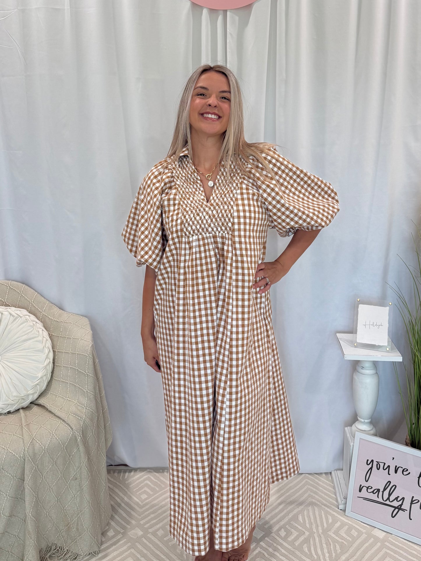 Cinnamon Gingham Dress
