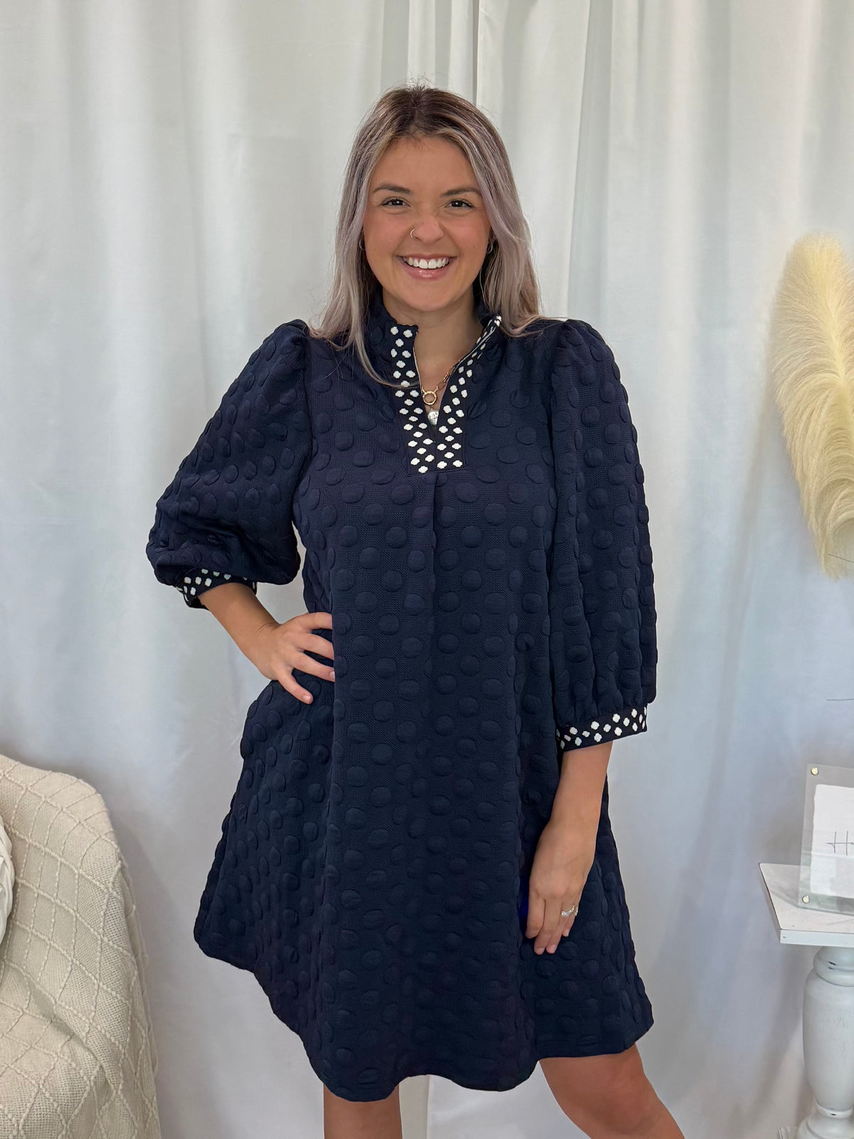 Navy Polka Dot Dress (Pockets!)