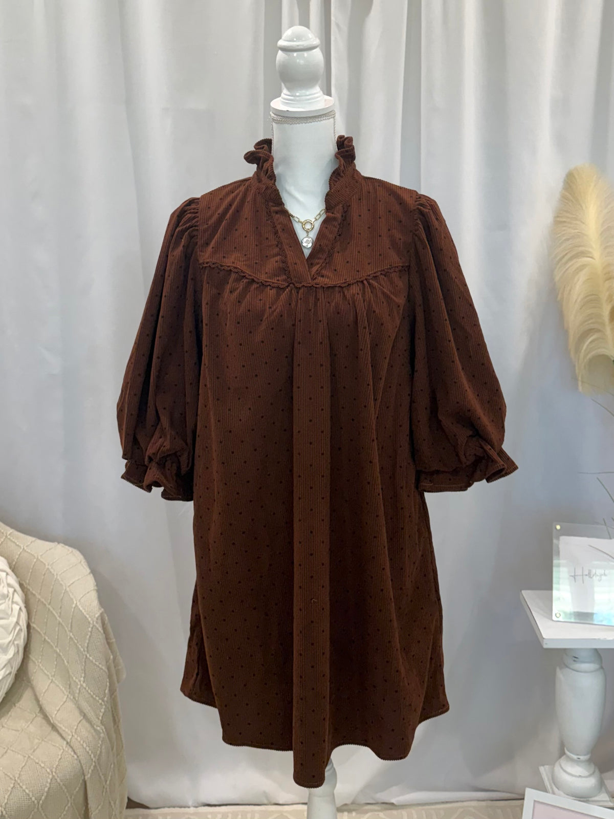 Corduroy Chocolate Polka Dot Dress