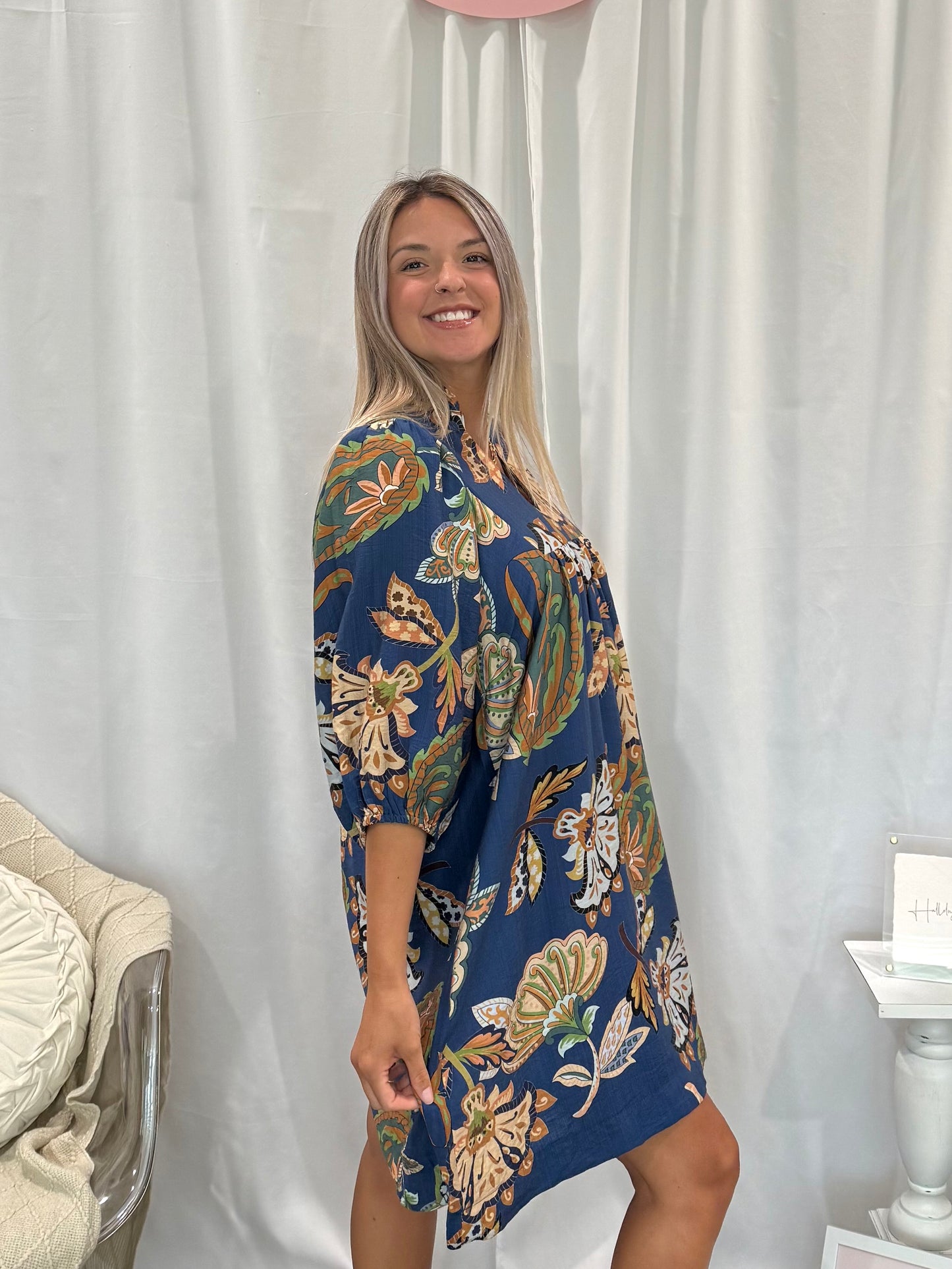 Leafy Blue Dress