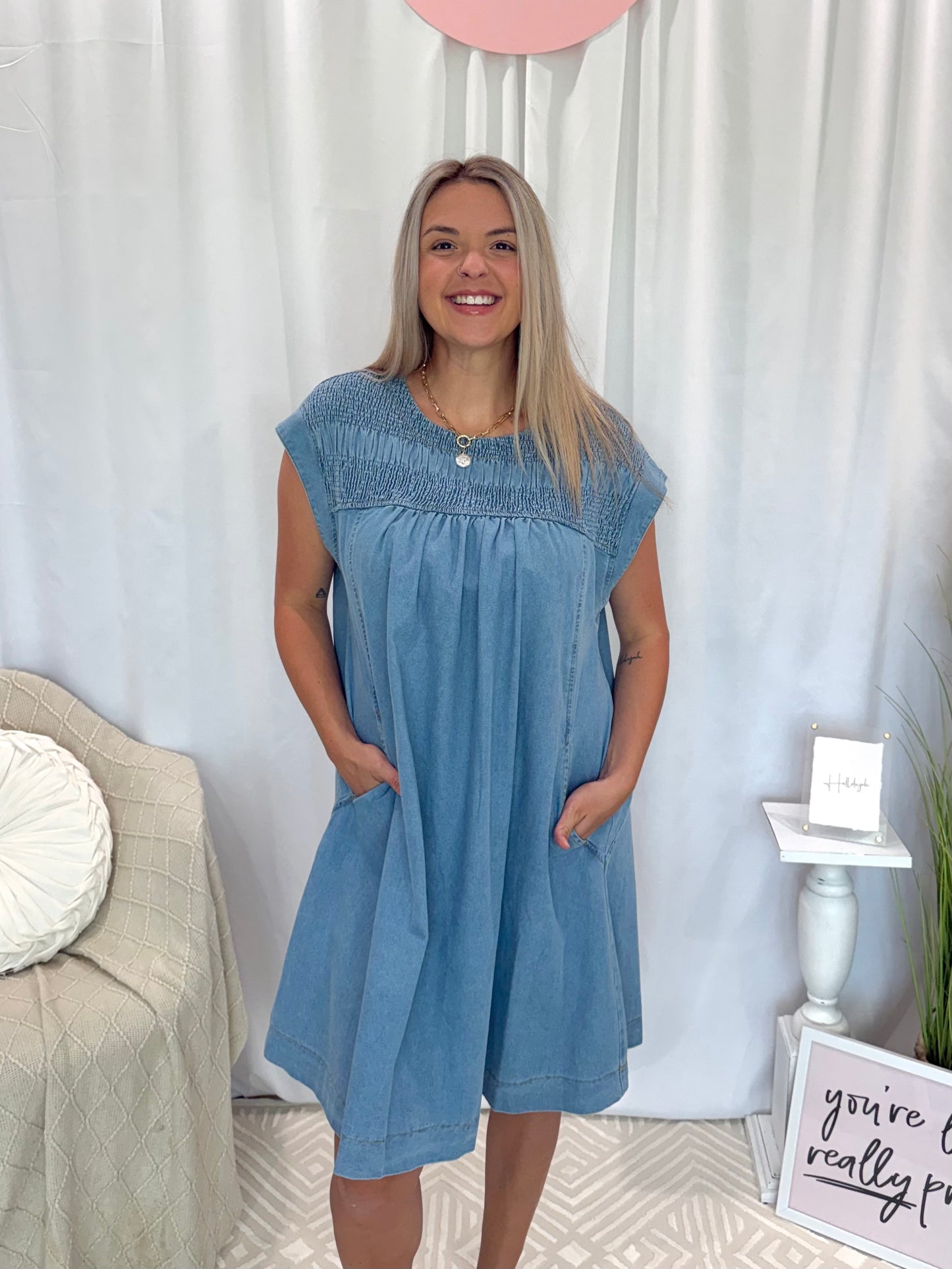Light Crinkle Denim Dress