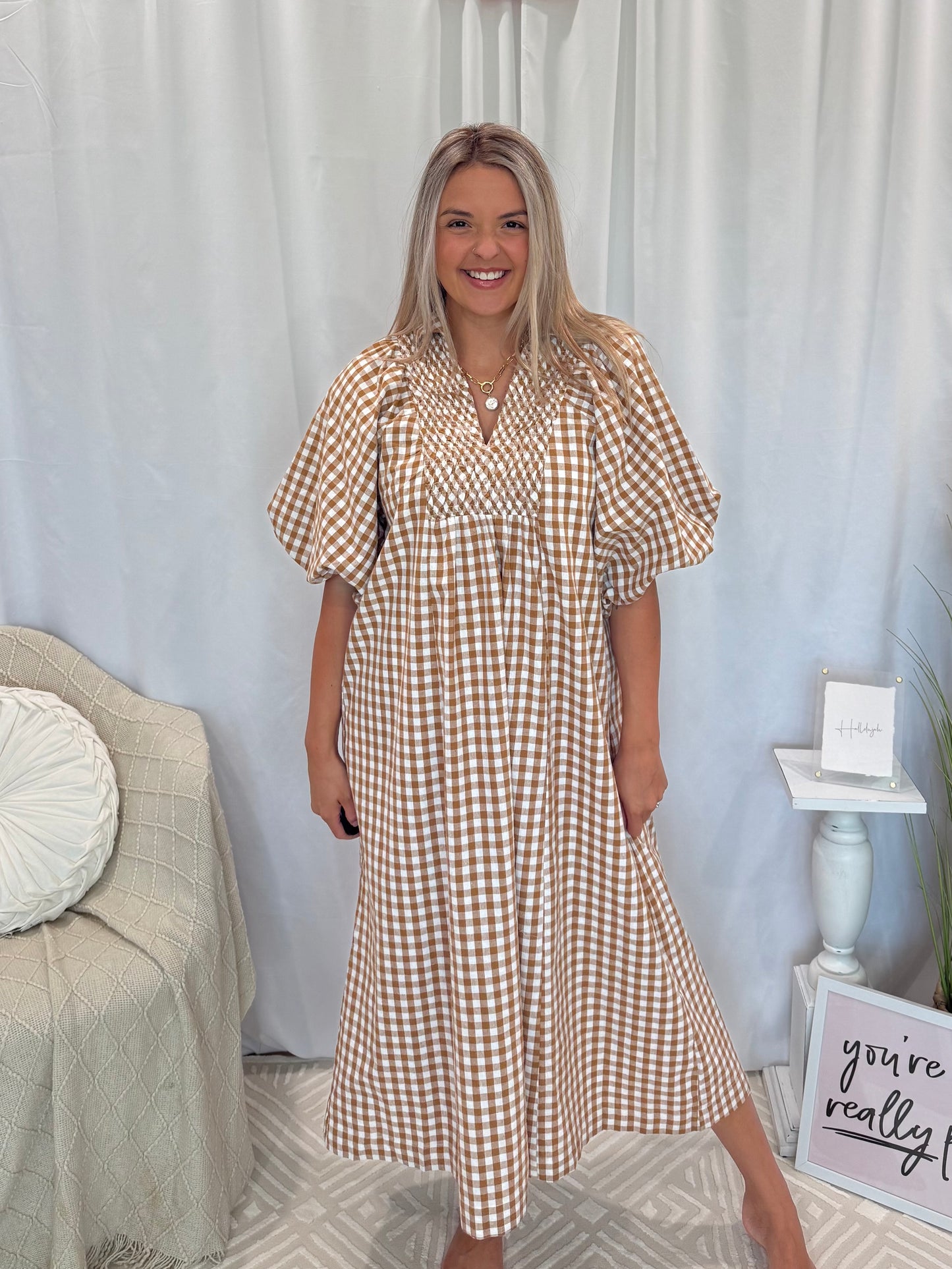 Cinnamon Gingham Dress
