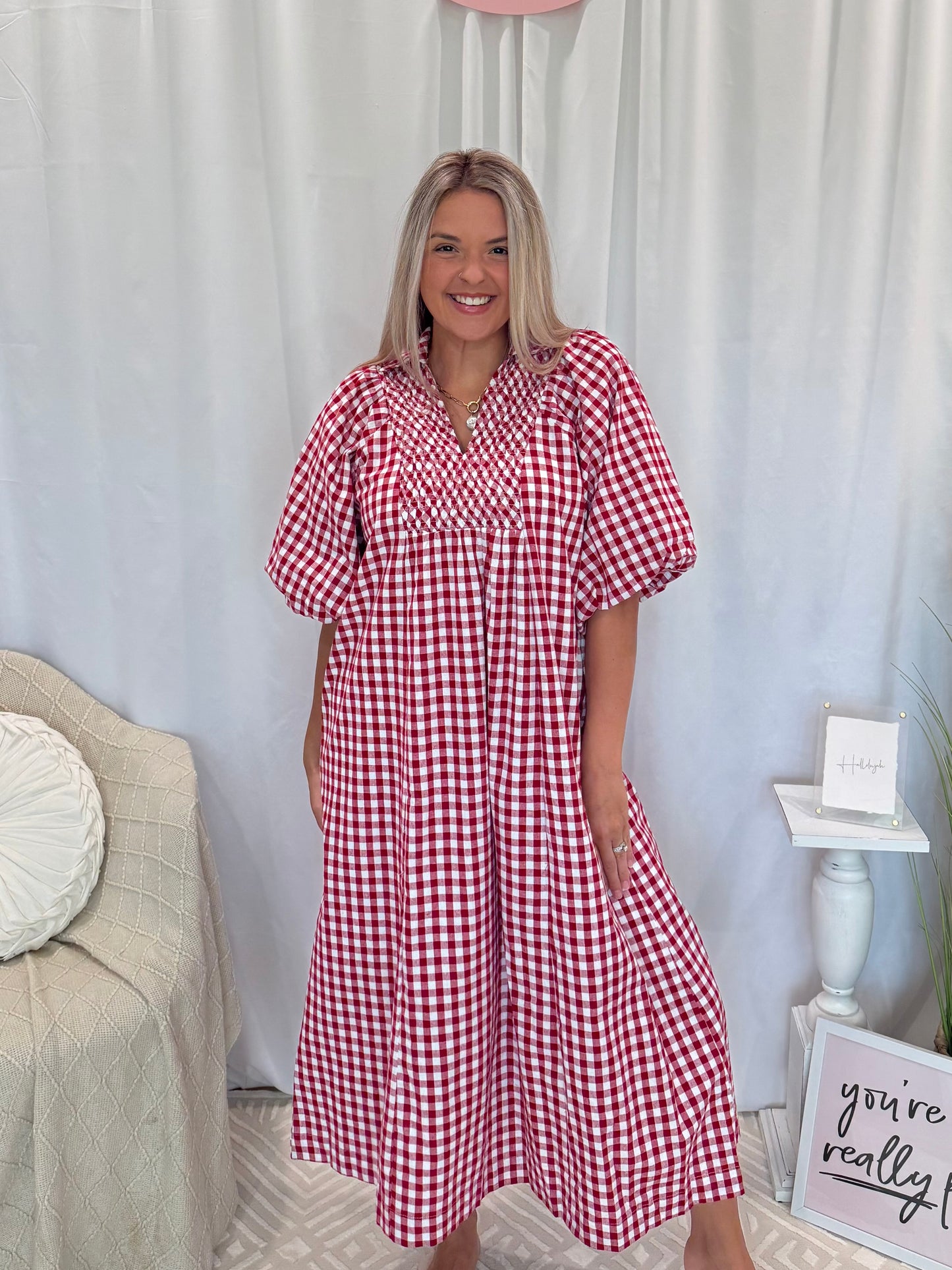 Cranberry Gingham Dress