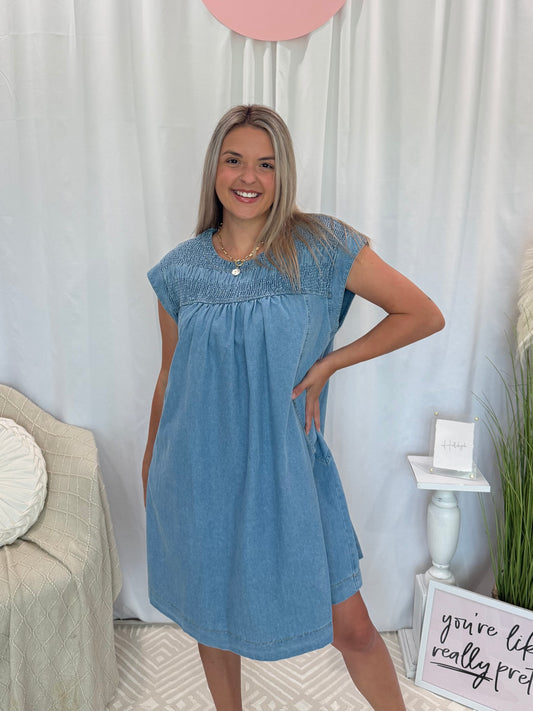 Light Crinkle Denim Dress