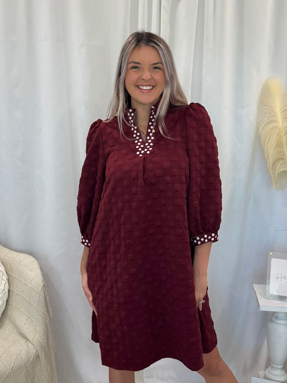 Maroon Polka Dot Dress (Pockets!)