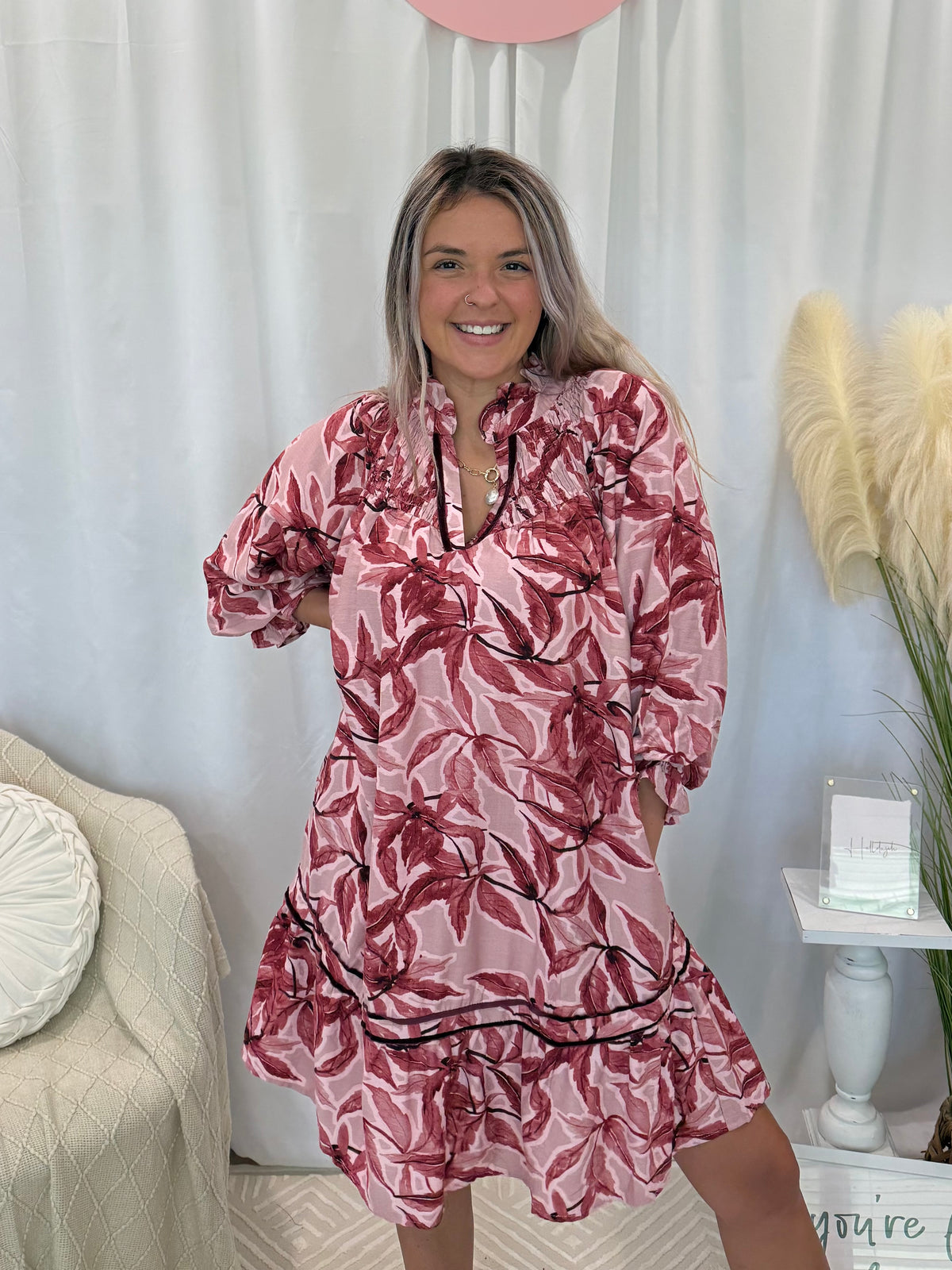 Pink Leafy Love Dress (Pockets!)