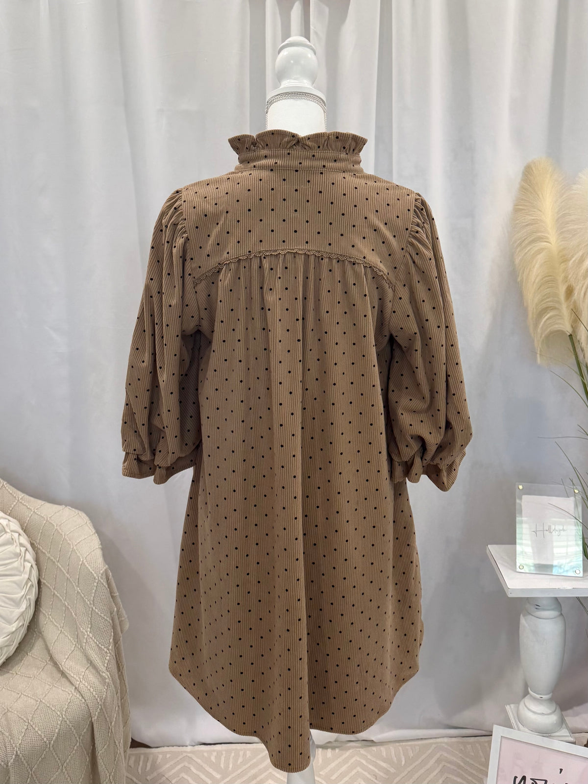 Corduroy Coffee Polka Dot Dress