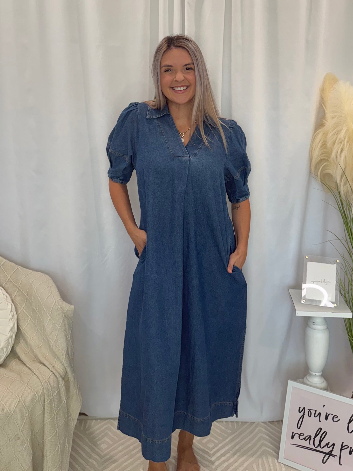 Light Denim Delight Dress (Pockets!)
