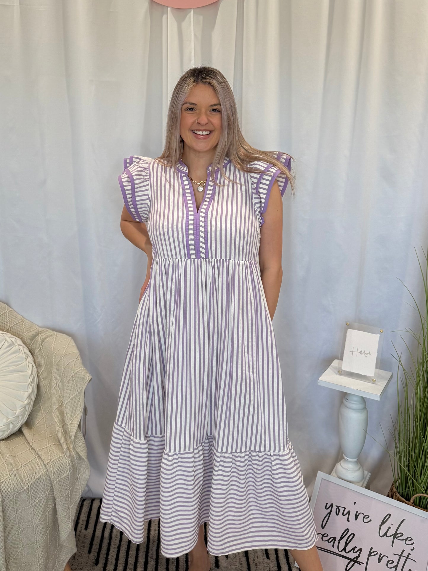 Elderberry Striped Dress (Pockets!)