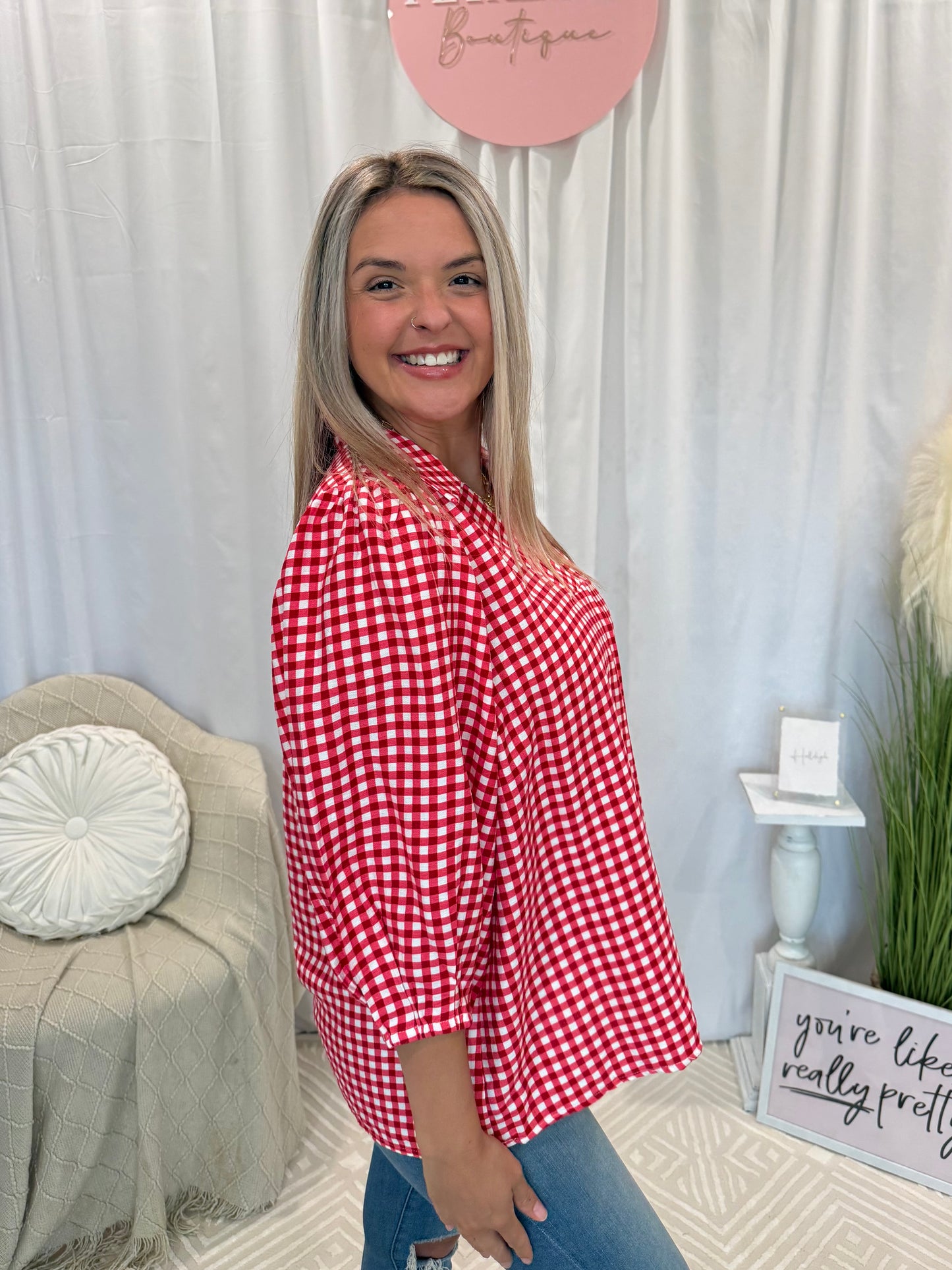 Cranberry Gingham Top