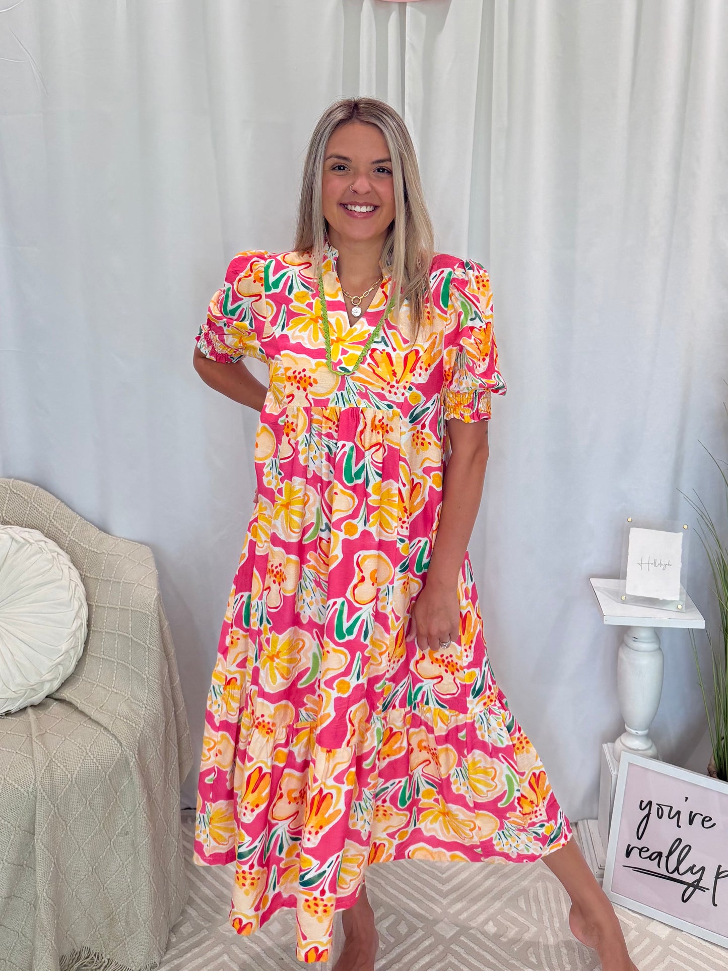 Peach Island Bloom Dress (Pockets!)