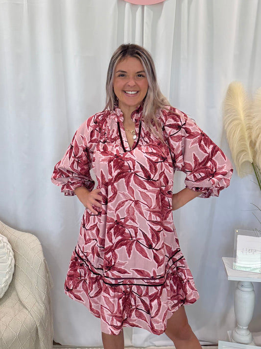 Pink Leafy Love Dress (Pockets!)