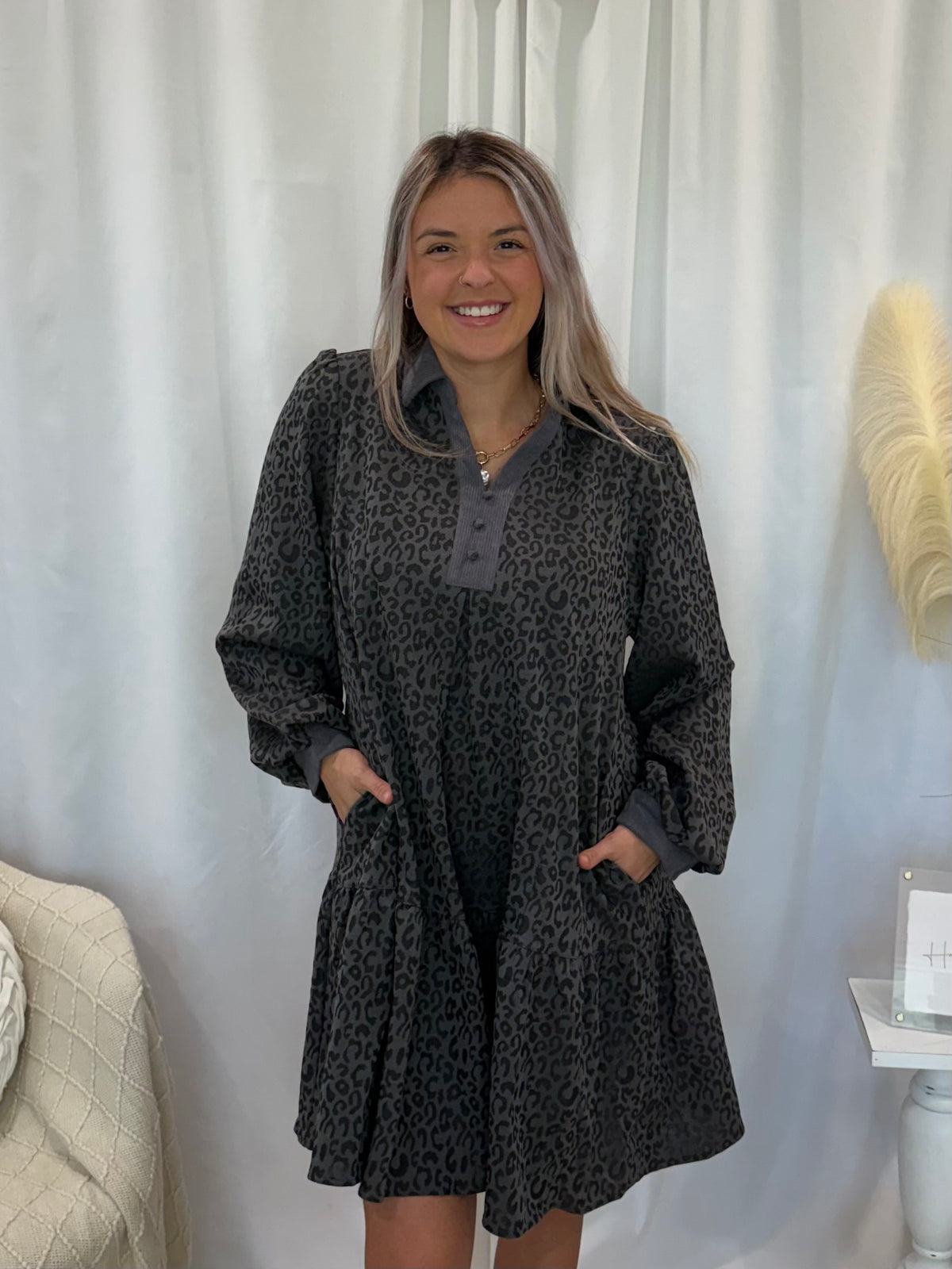 Grey Cheetah Dress (Pockets!)