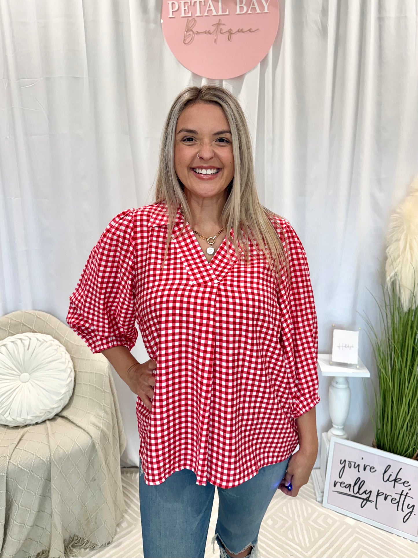 Cranberry Gingham Top