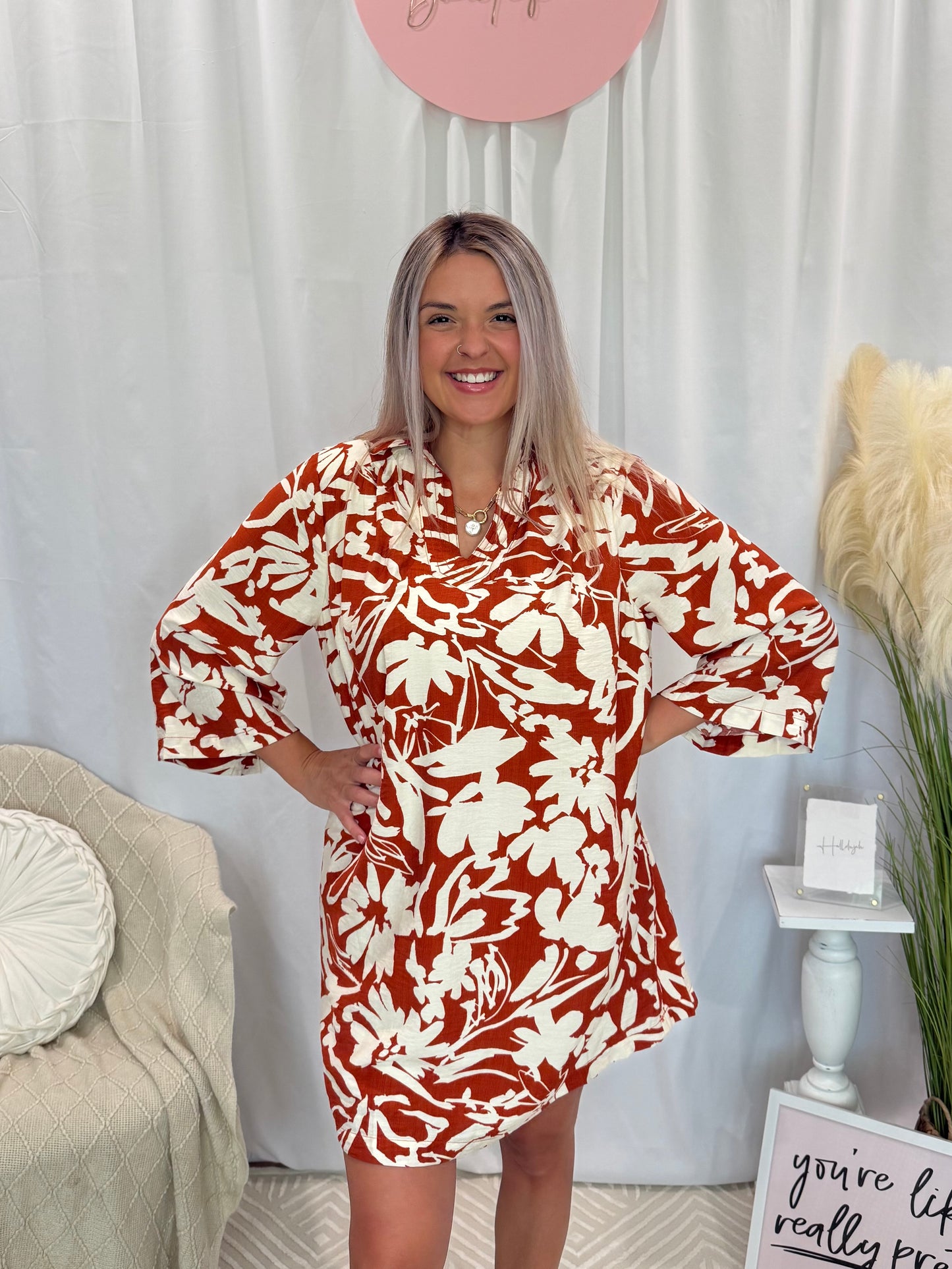 Fun and Flowy Rust Dress (Pockets!)