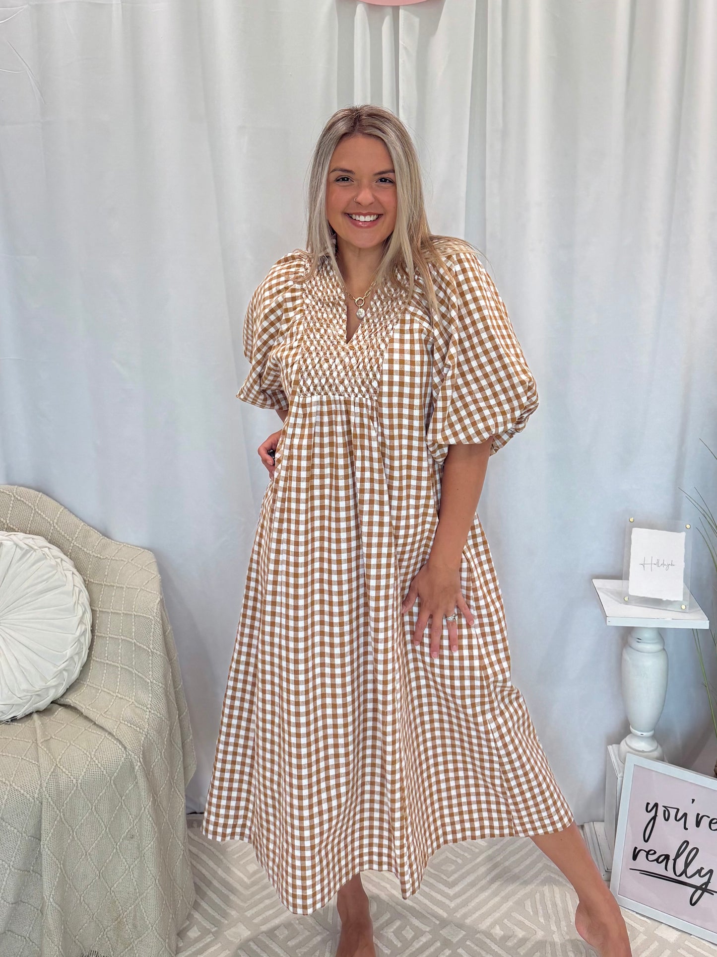 Cinnamon Gingham Dress