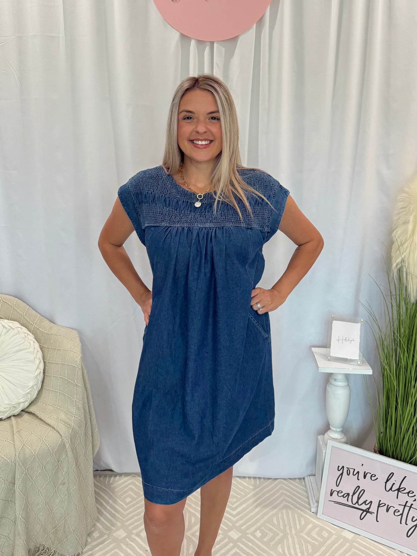 Dark Crinkle Denim Dress