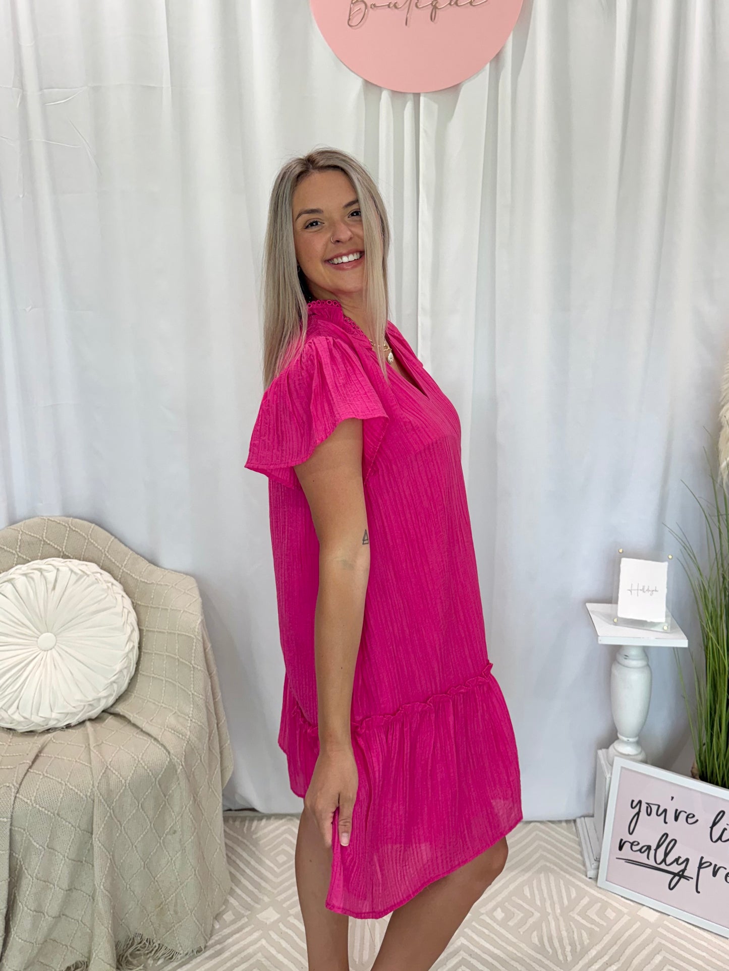 Flattering Fuchsia Dress (Pockets!).