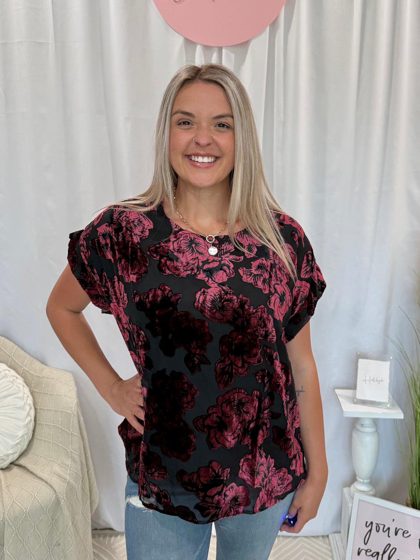 Wine Velour Top