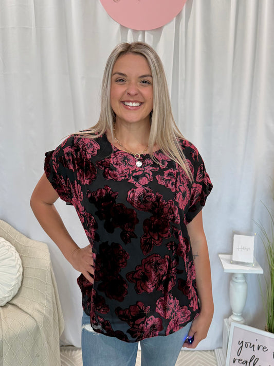 Wine Velour Top