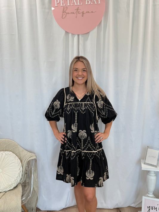 Black & Brown Palms Dress