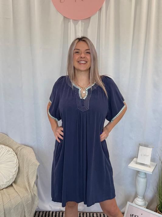 Pop of Blue Dress (Pockets!)