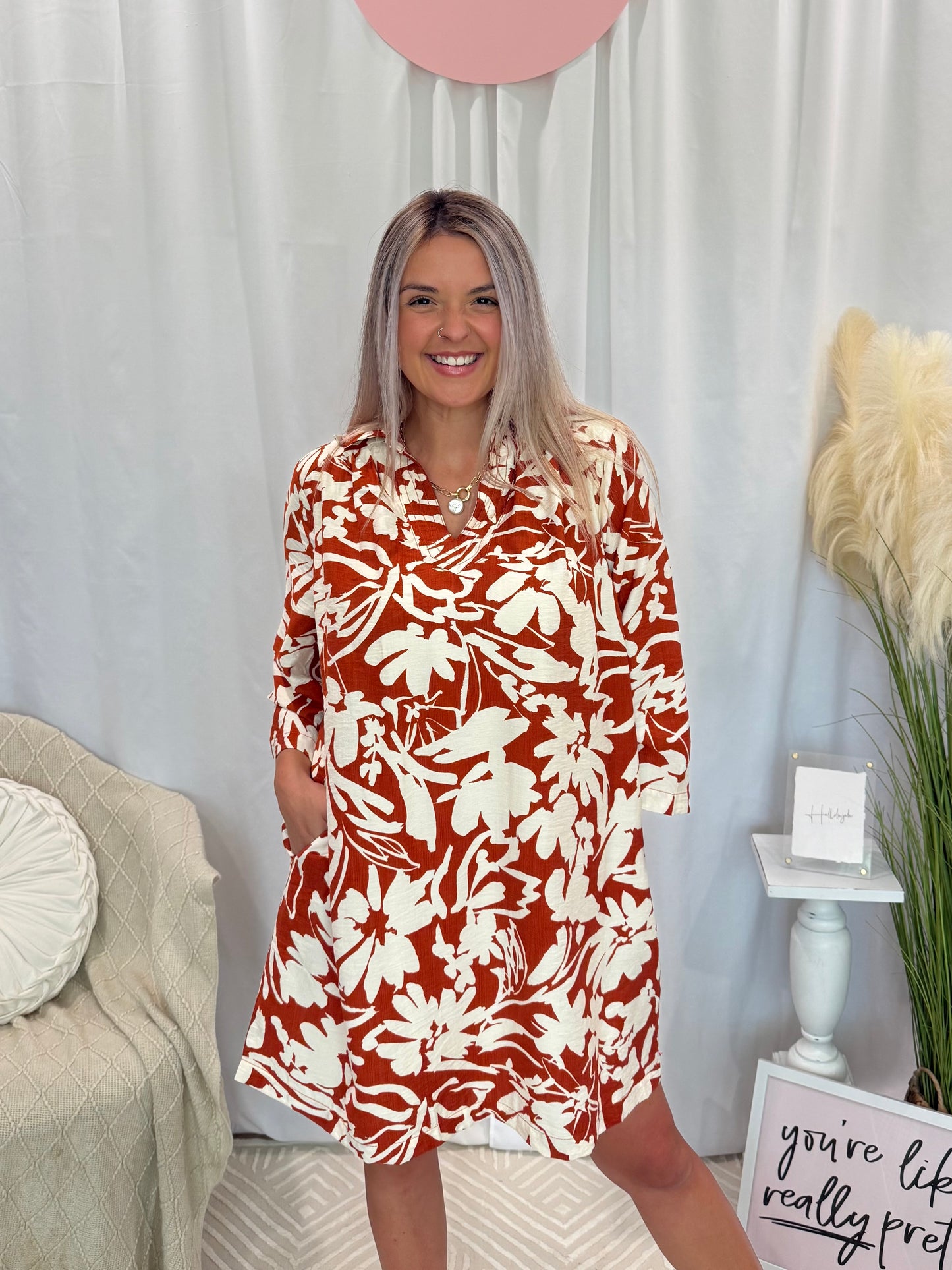Fun and Flowy Rust Dress (Pockets!)